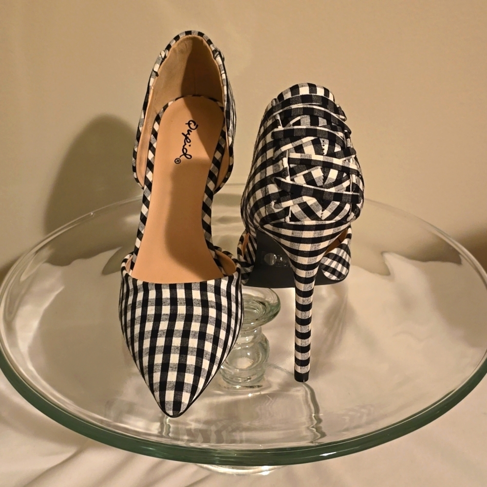 Alessa Black and White Gingham D'Orsay Women's Size 6 1/2 Pumps